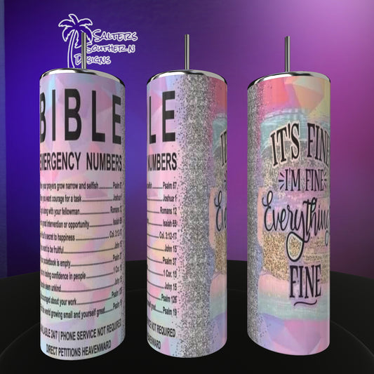 Bible Emergency Numbers Tumbler in Purple