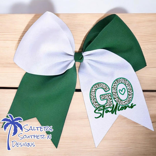 Williamsburg Academy Monogrammed Spirit Bow in Green and White