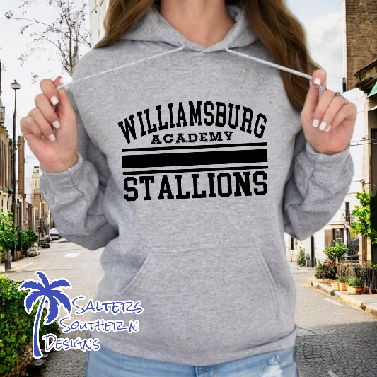 Grey and Black Williamsburg Academy Stallions Hoodie