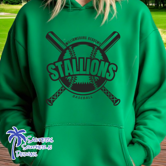 Williamsburg Academy Stallions Baseball Hoodie (Green)